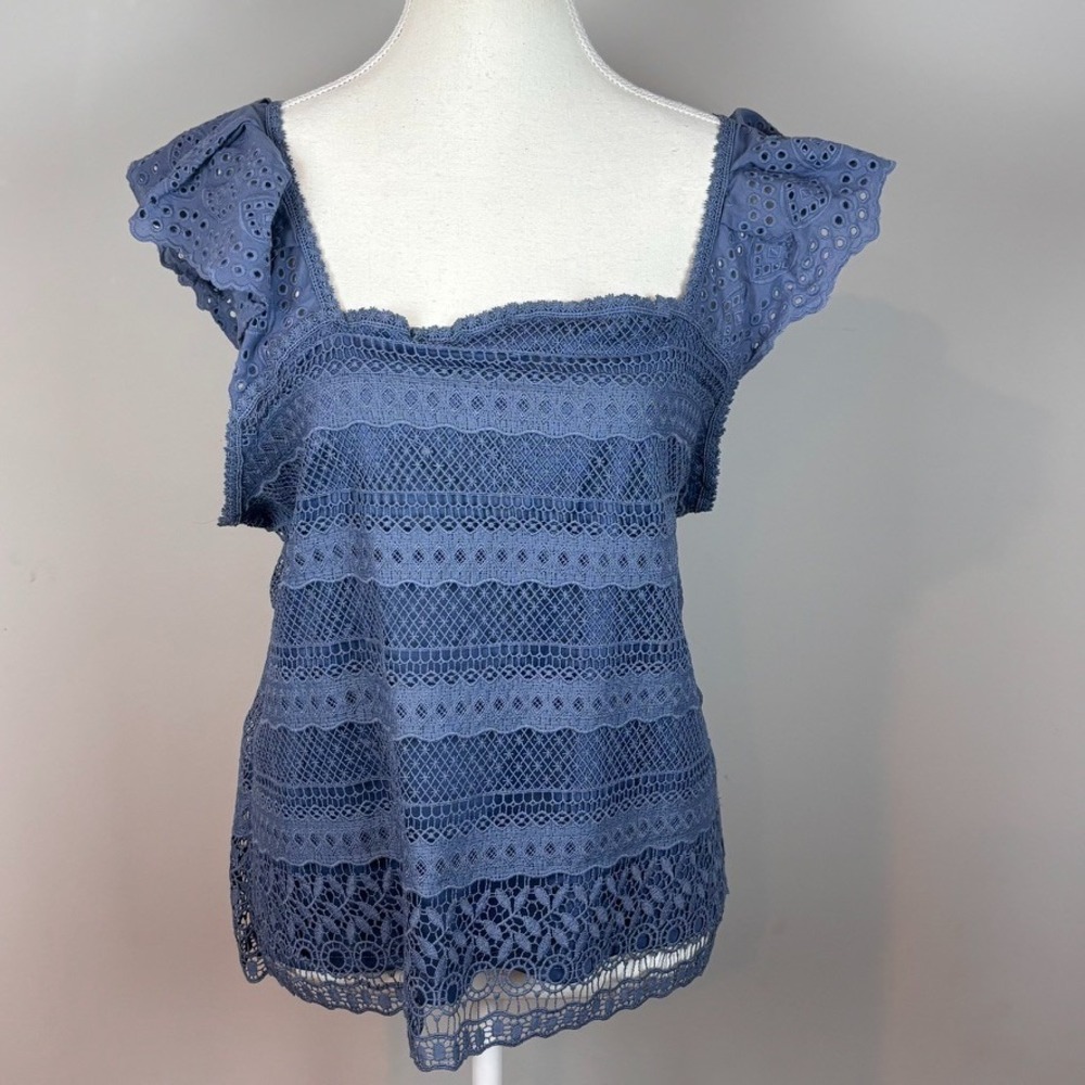 Ultra Pink Womens Blue Eyelet Lined Flutter Sleeve Blouse sz XL NWT coquette